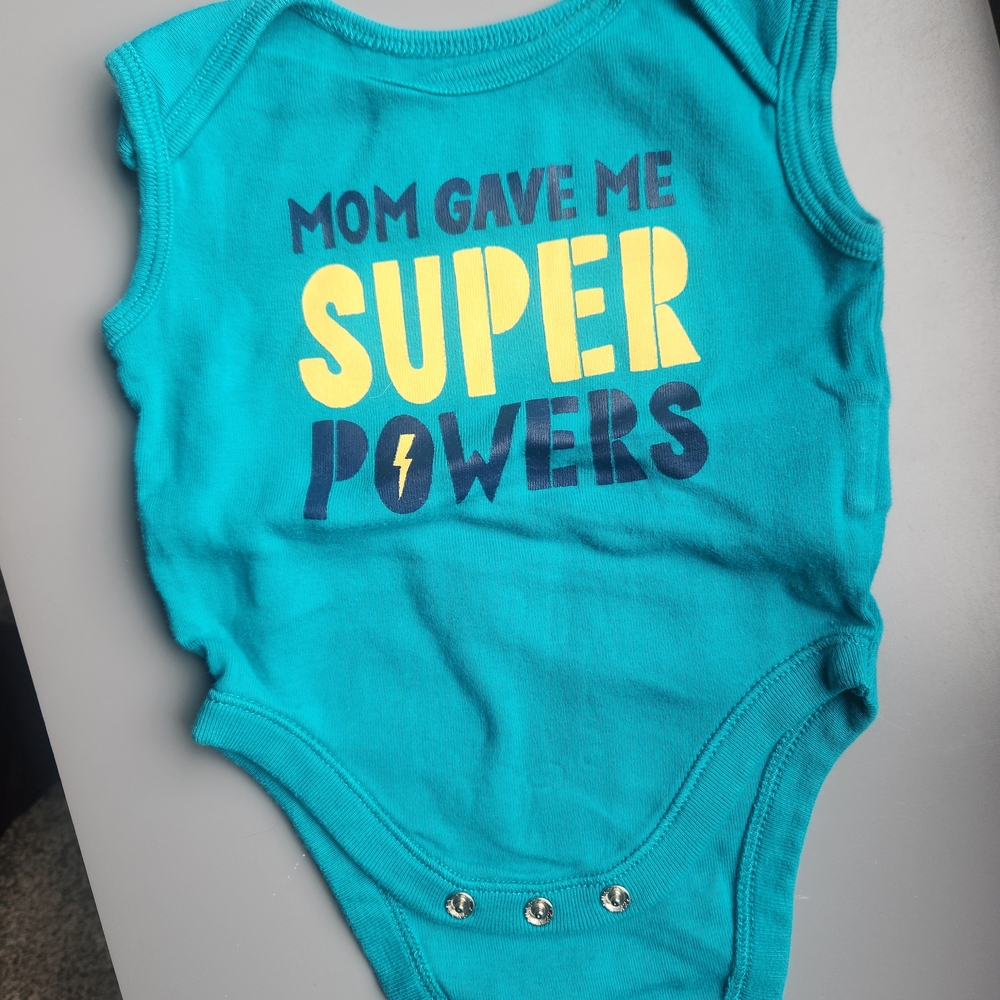 Old Navy Teal Bodysuit with Super Powers Print